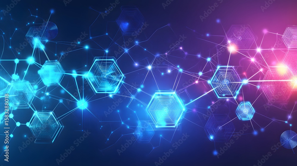 Aufkleber abstract network graphic design with glowing hexagons.