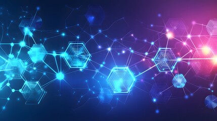 Fototapeta premium Abstract network graphic design with glowing hexagons.