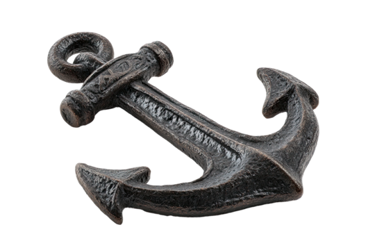 Ornate Bronze Anchor on Transparent Background