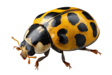 Detailed Closeup of a Yellow Ladybug on Transparent Background