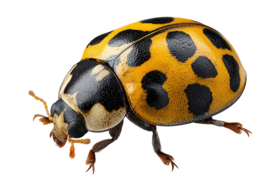 Detailed Closeup of a Yellow Ladybug on Transparent Background