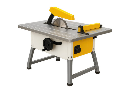 A modern table saw with a yellow and silver design, ideal for precision woodworking projects and carpentry tasks.