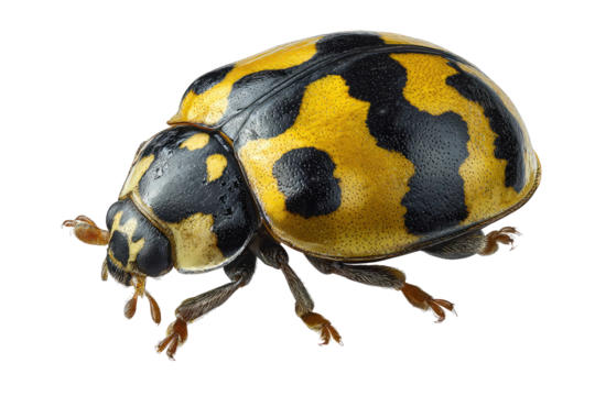Closeup of Yellow and Black Ladybug on Transparent Background