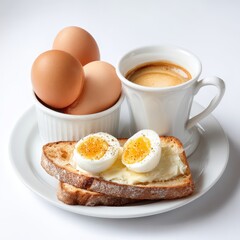 A cup of coffee and a plate of food