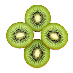 Fototapeta premium Fresh Green Kiwi Fruits Sliced Showing Bright Juicy Interior on Transparent Background