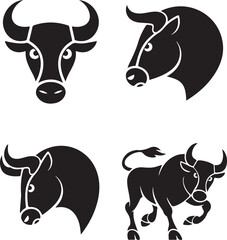 Collection of four stylized black bull head and body silhouettes