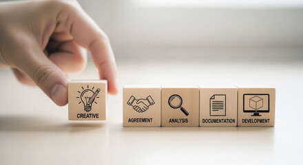 Creative Business Development Process with Wooden Blocks