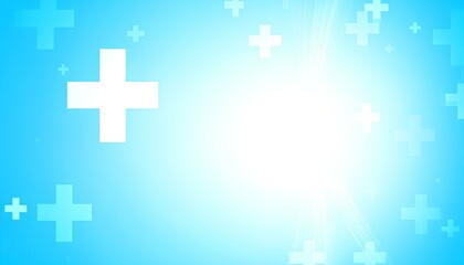 Obraz premium Bright blue background with fading white plus signs and light rays