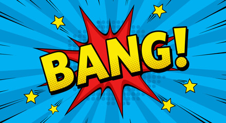 Comic Book "BANG!" Text with Red Burst and Yellow Stars