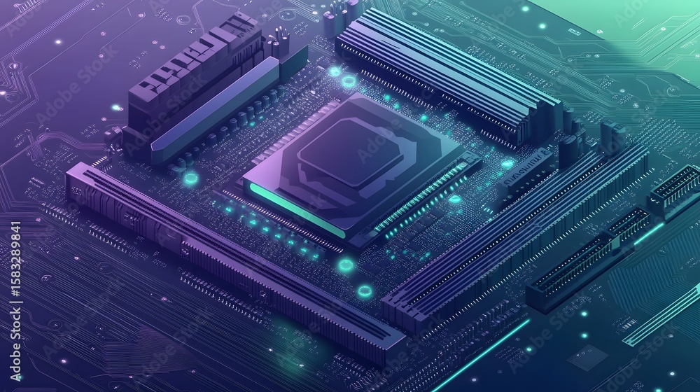 Poster close-up view of a computer circuit board.