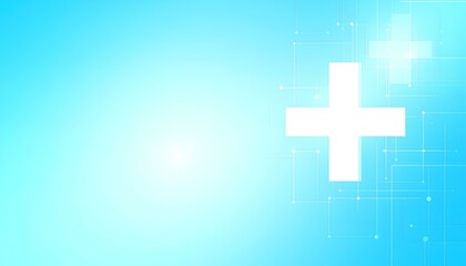 Obraz premium Abstract medical technology background with white plus symbol and network lines