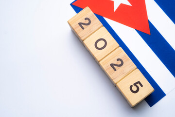 2025, Cuba, Cuba flag with date block, Concept, Important events for Cuba in the new year,...