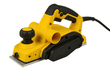 Fototapeta premium Close-up of an electric planer, featuring a vibrant yellow design, showcasing its precision and power for woodworking projects.