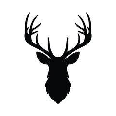 Elegant Black Deer Head Silhouette with Antlers on White Background