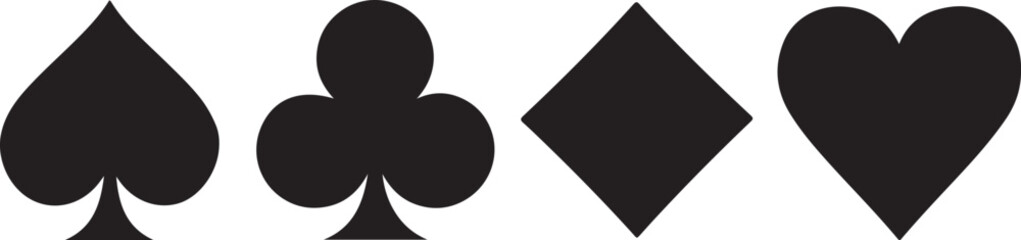 Four black playing card suits spades clubs diamonds hearts silhouette