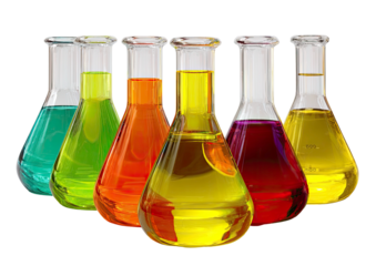 Colorful Erlenmeyer Flasks with Liquids on Transparent Background