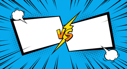 Vibrant Comic Book Style Versus Battle Template with Two Blank White Speech Bubbles and a Yellow Lightning Bolt