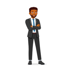 Confident African American businessman standing with arms crossed, smiling and looking forward
