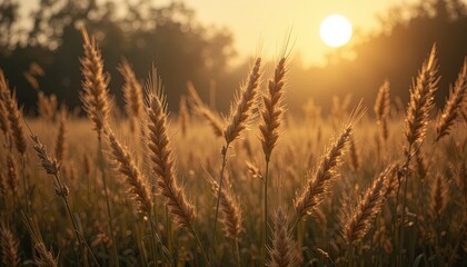 Obraz premium Golden wheat field at sunrise.