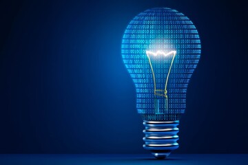 A light bulb made of binary code, symbolizing the power and potential in digital innovation.