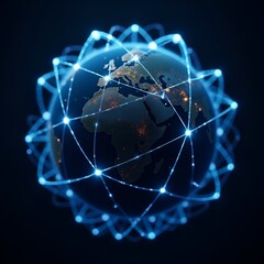 Global communication network with glowing technology and digital world design