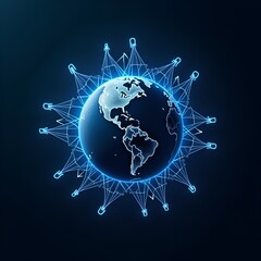 Global communication network with world map and digital globe design