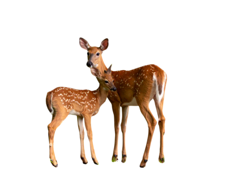 White tailed deer fawn witj hind on natural trail in north Wisconsin. - Powered by Adobe