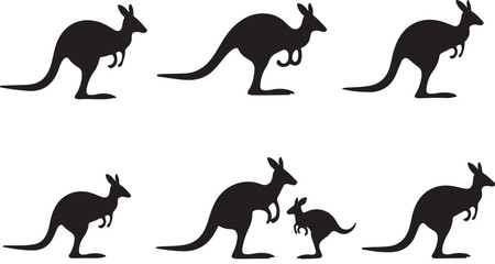 Collection of kangaroo silhouettes in various poses and sizes