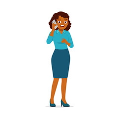 African American Businesswoman Talking on Phone with a Smile and Wearing Formal Clothes