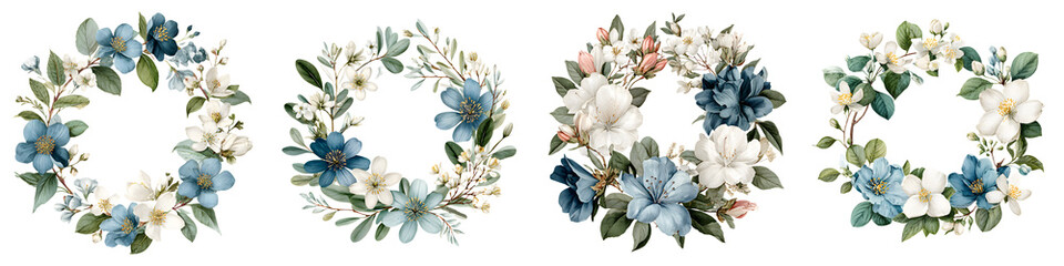 Watercolor Floral Wreaths: Blue and White Flower Arrangements
