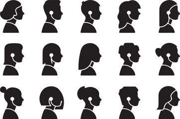 Diverse group of people in profile with earbuds or headphones silhouette