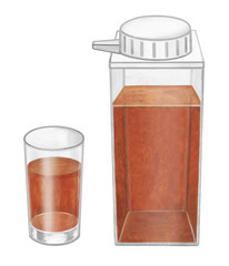 容器とコップに入った麦茶のイラスト