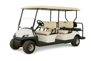 A modern, stylish golf cart with a beige interior, perfect for transporting groups in leisure or sporting environments.