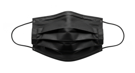 Black face covering against black backdrop