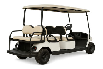 Fototapeta premium A modern golf cart featuring a sleek design with comfortable seating and a sun canopy, perfect for leisurely rides on the course.