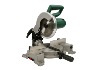 A modern miter saw, ideal for precision cutting in woodworking and construction projects, showcasing innovative design and efficiency.
