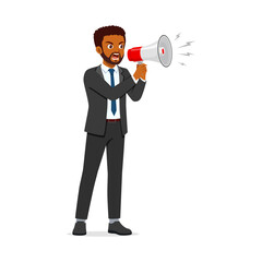 Fototapeta premium African American businessman shouts into megaphone with determination to make announcement