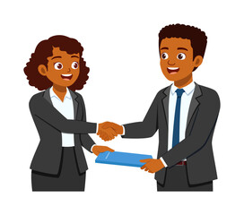 African American Business People Shaking Hands after Deal with Smiling Expression in Illustration