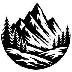 Mountain and trees in circle shape