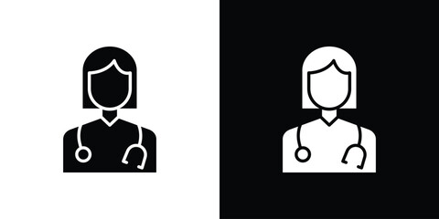 Woman Doctor icon vector graphics. Flat solid black vector set