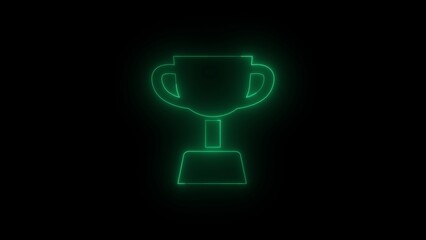 Green Neon Trophy Silhouette on Black Background award