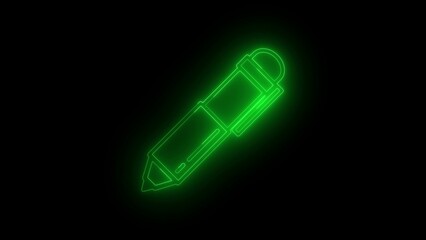 Green Neon Pen Outline on Black Background writing
