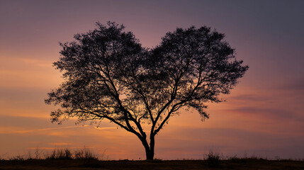 Heart-shaped tree silhouette at dusk