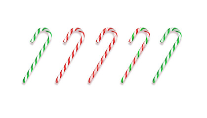 Set of realistic Christmas candy cane. Vector illustration isolated.