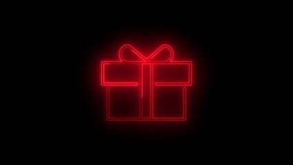 Obraz premium Red Neon Gift Box Silhouette on Black Background present