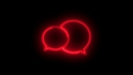 Red Neon Speech Bubbles on Black Background Communication Concept