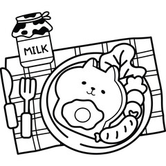 a vector of a breakfast set  in black and white coloring