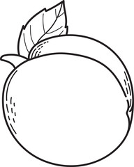 Simple Peach Fruit Line Art Illustration with Leaf