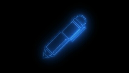 Blue Neon Pen Outline on Black Background Illustration