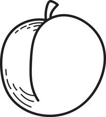 Minimalist Peach Line Art Illustration. Simple Black and White Outline Drawing of a Whole Fruit.